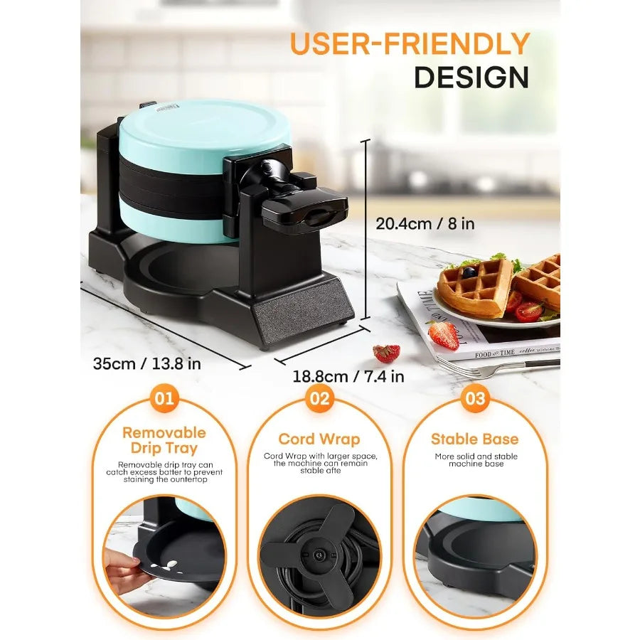 MDNG 1400W Double Belgian Waffle Maker With 180 Flip Function