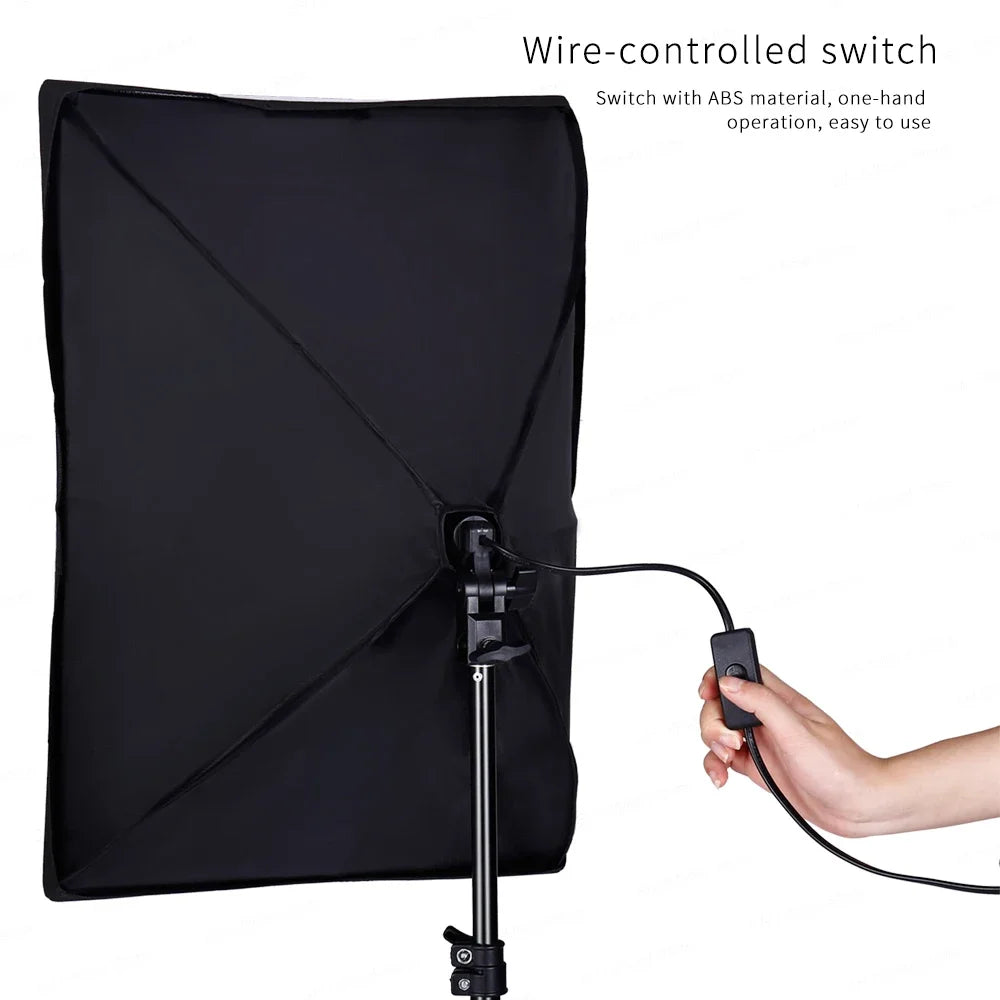 50x70cm Softbox 45W/70W Bulb Photography Studio Photo Lighting Kit Continuous Light System For Camera With  Remote Control
