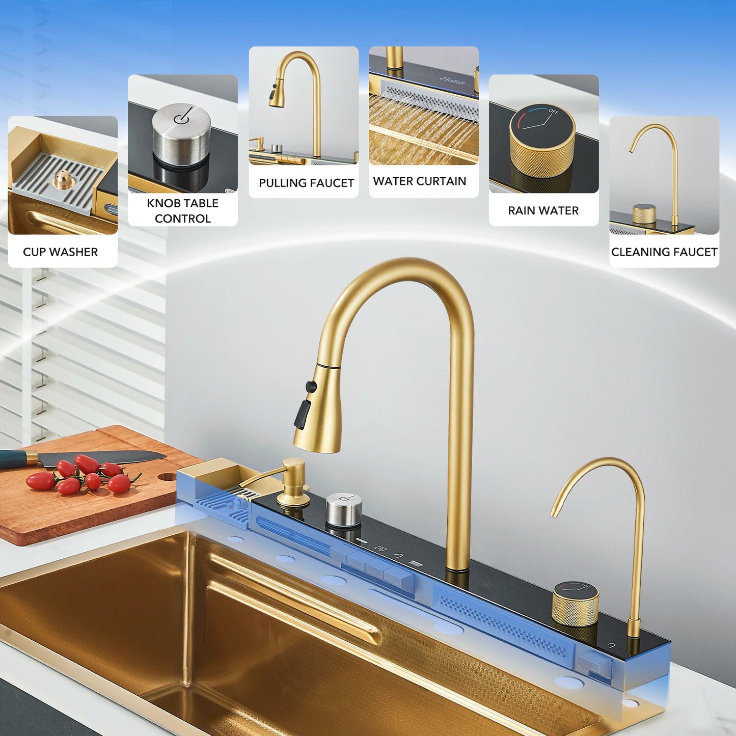 Golden Smart Digital Display Kitchen Sink Set Temp Control