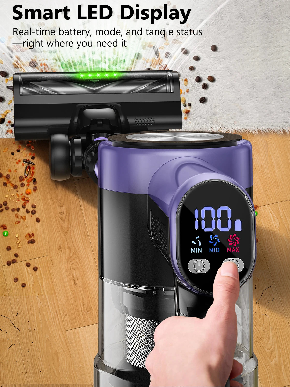 SUXIANGVACC Cordless Vacuum Cleaner 500W 46KPa Self Standing HighEfficiencyPetHairRemoval